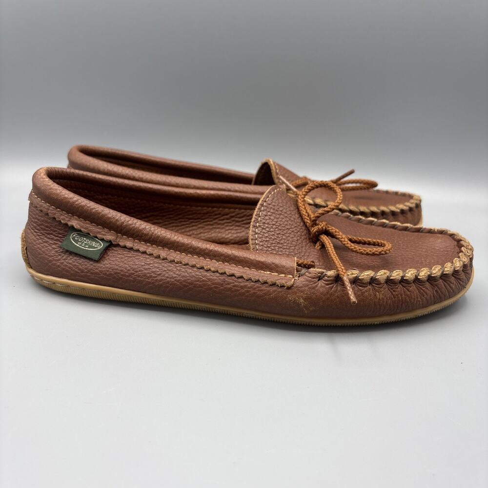 Footskins Driving Moccasins Womens Size 9 Brown Leather Loafers Rubber Sole Shoe - Picture 3 of 10